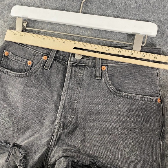 Levis 501 Denim Shorts 27 Charcoal Gray High Rise Jean Cutoff Eat Your Words - Picture 9 of 16
